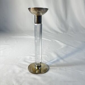 Vtg Atlantis Silver Lead Crystal Candlestick Holder 9 5/8" Portugal